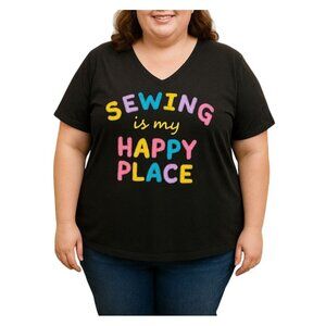 The Sparkly Elephant Sewing Is My Happy Place Graphic V-Neck Top Size Large
